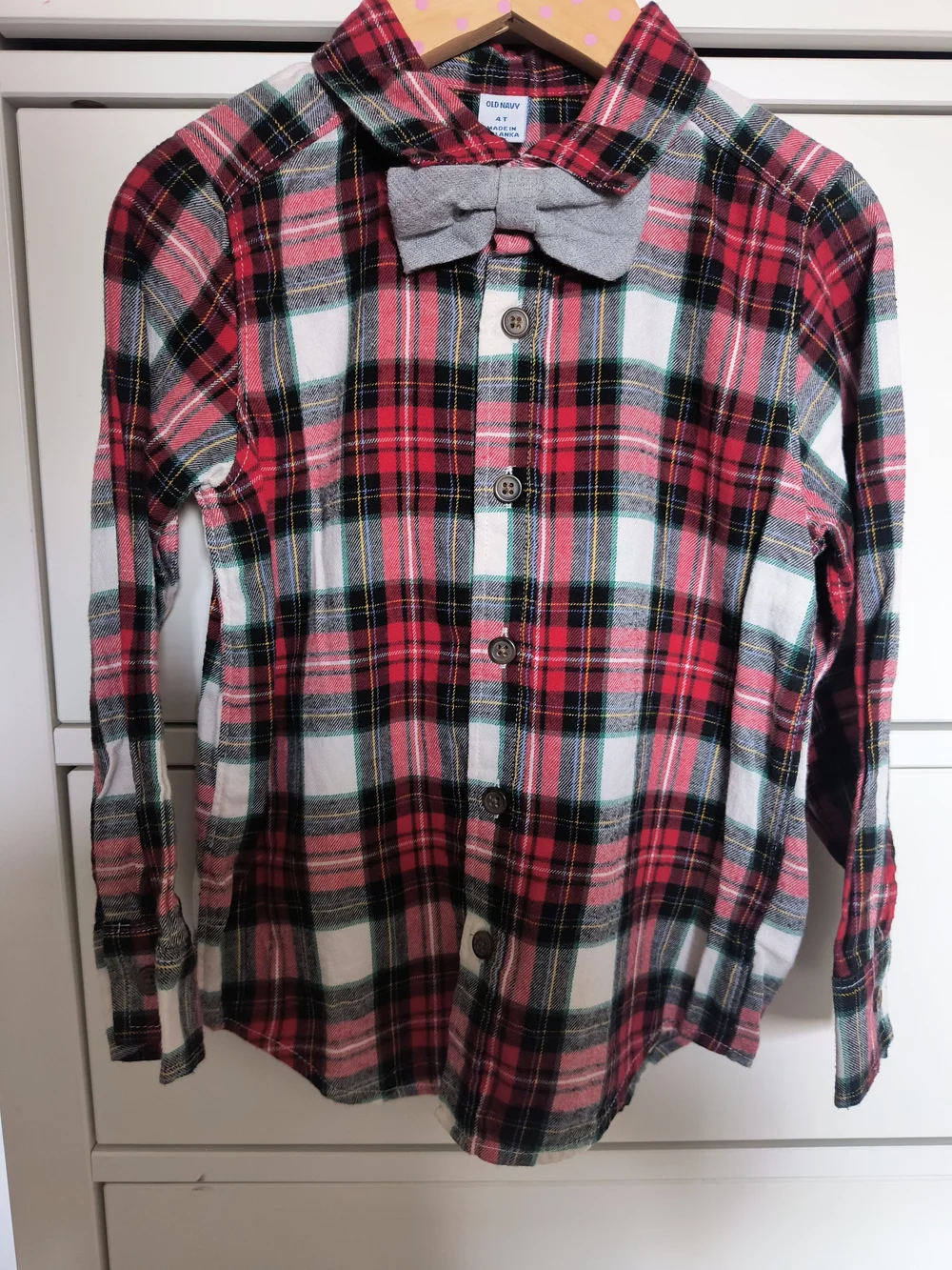 Old Navy Plaid Button-Down Shirt with Gray Bow